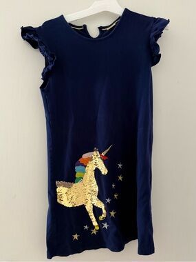 Unlisted Navy Blue Girls' Dress with Gold Sequin Unicorn